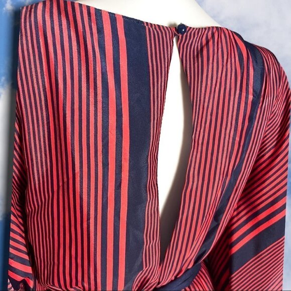 MAUDE Anthropologie Bell Sleeve Striped babydoll Mini Dress Orange & Navy Medium - Picture 7 of 15
